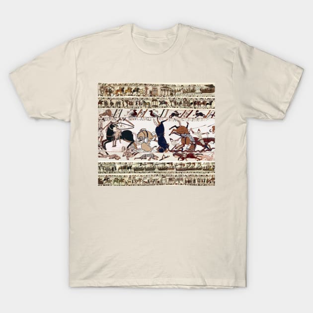 THE BAYEUX TAPESTRY,WAR HORSES AND NORMAN KNIGHTS COMBATTING HORSEBACK T-Shirt by BulganLumini